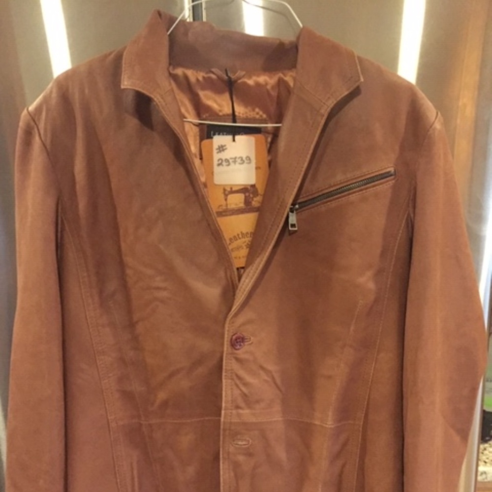 Mens Brown leather Blazer Custom Made 42